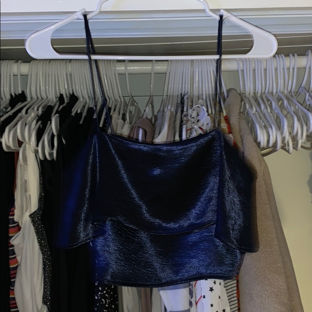 Cropped satin navy blue crop top (dressy)